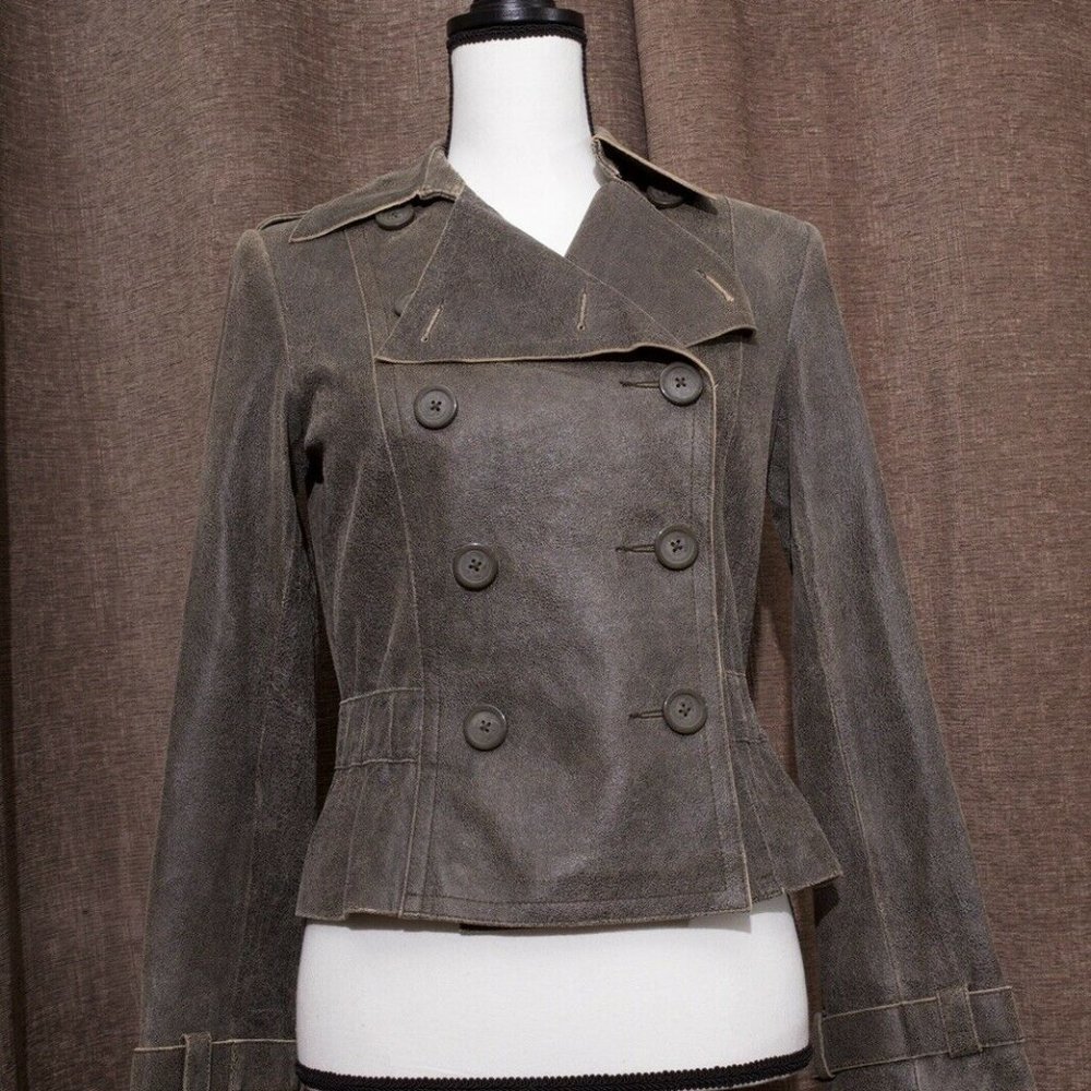 Express Distressed Leather Suede Double Breasted Short Moto Jacket Size 6